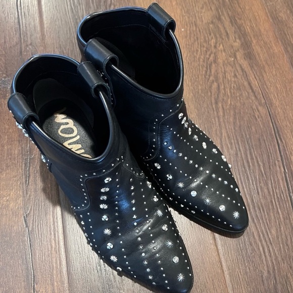 Sam Edelman Western Cowboy Studded Black Leather Ankle Booties - Size 6.5 - Picture 3 of 7